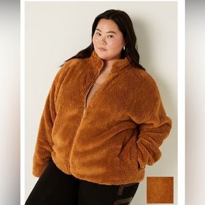 Cozy Plush Zip-Up Jacket - Cinnamon Brown